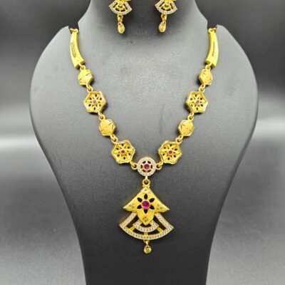 Gold-Tone Ruby Fan Pendant Choker