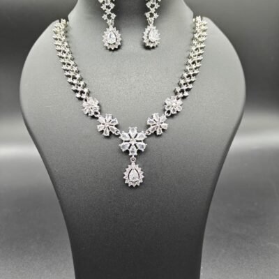 American Diamond (AD) Floral Necklace Set