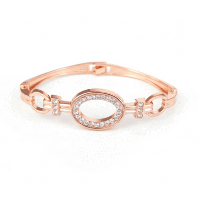 Hinged Gold Bangle with Stone Oval