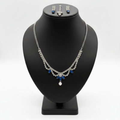 Elegant Silver & Blue Stone Necklace Set