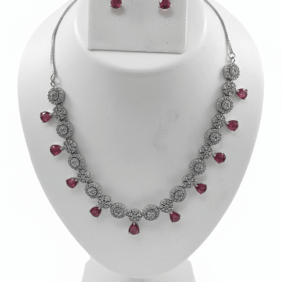 Elegant Silver maroon stone necklace.