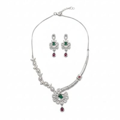 Elegant green -Pink Stone AD necklace