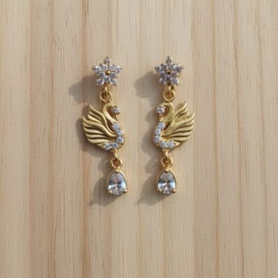 Gold-Tone Swan Design CZ Drop Earrings for Women