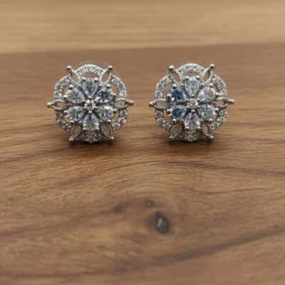 Elegant Silver-Tone CZ Stud Earrings for Women
